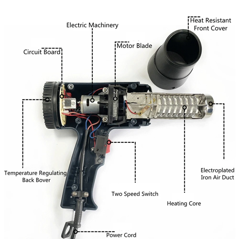 2000W Heat Gun Professional Hot Air Gun Adjustable Temperature 60-600 D 4 Nozzles for DIY Stripping Paint Shrinking PVC and Home