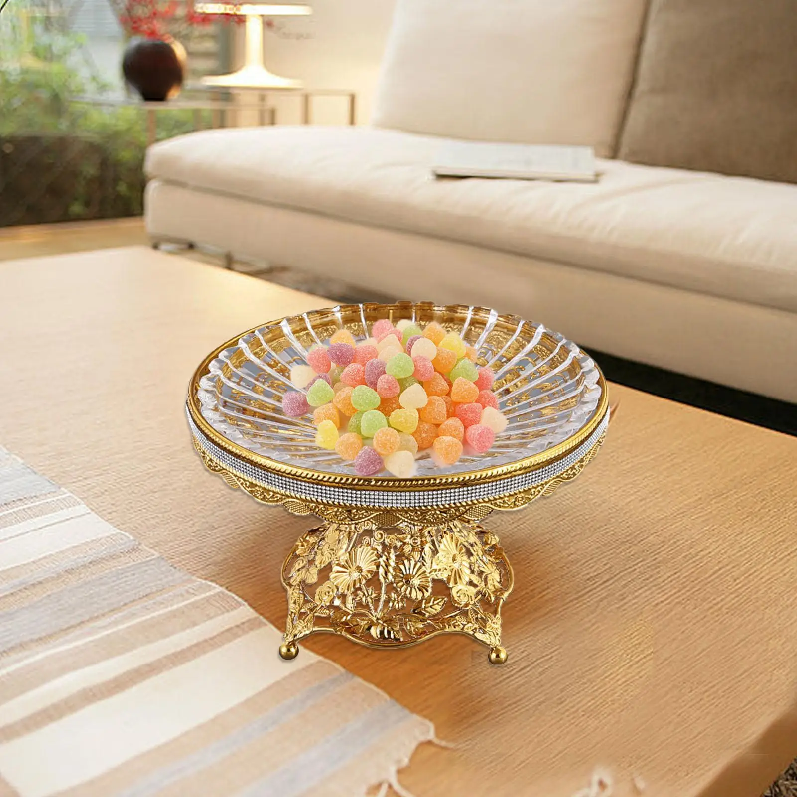 Fruit Plate Gold Base Table Centerpiece Dessert Tray for Dessert Nuts Snacks