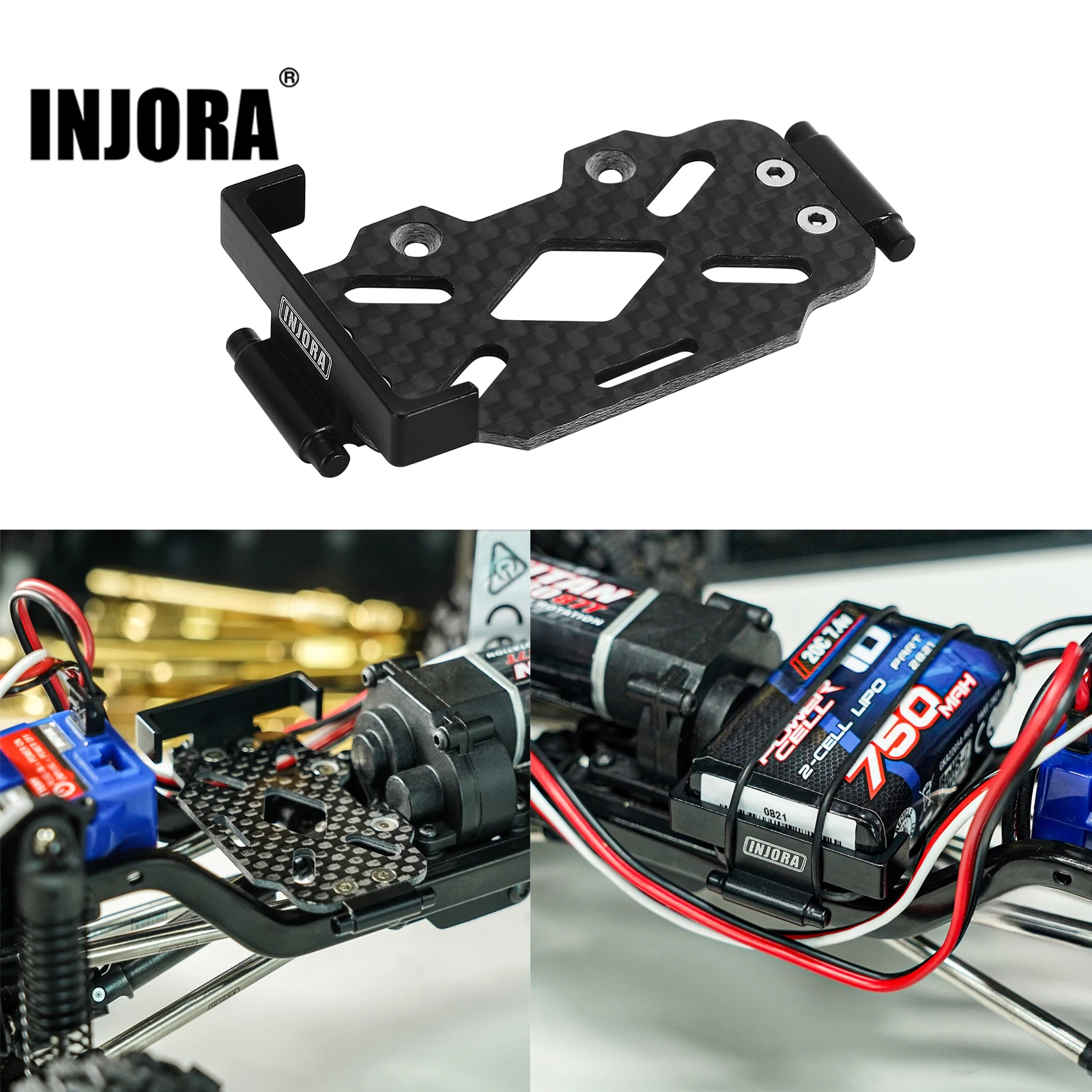 INJORA Carbon Fiber and Aluminum Battery Tray for 1/18 RC Crawler TRX4M Upgrade (4M-78)