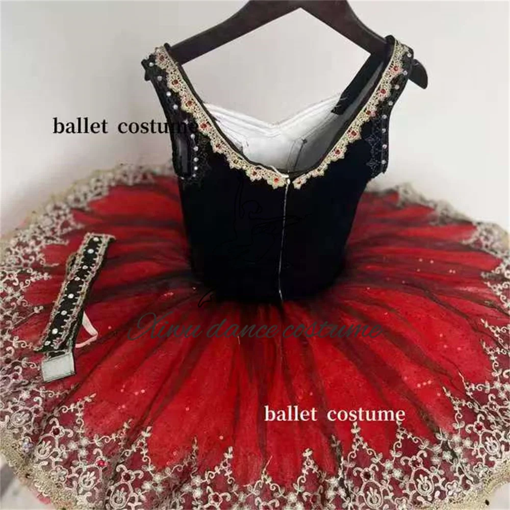 Tutú de ballet preprofesional negro y rojo para adultos, vestido de ballet blanco y negro, disfraz para niños, tutú de ballet panqueque, Ropa de baile para escenario para niñas