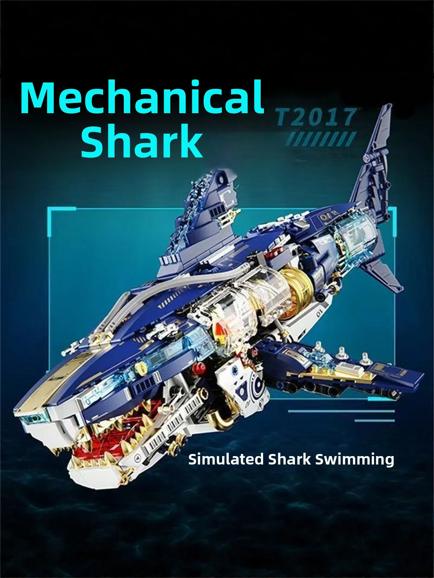 Mechanical Great White Shark Assembly Toy Blocks High Difficulty Large Size Boy New Year Gift Educational STEM Building Model