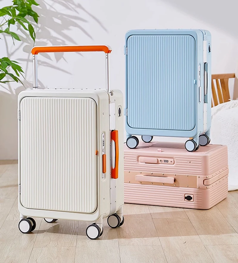 

20/25 Inch Wide Telescopic Handle Luggage Front Opening Aluminum Frame Suitcase with Large Capacity for Men and Women Air Travel