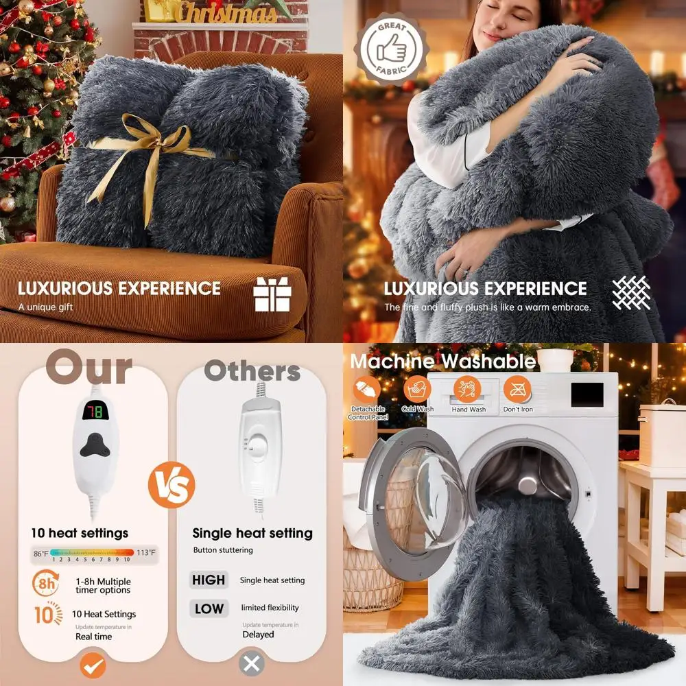 

Электрическое одеяло из искусственного меха с 10 нагревами и 5 настройками времени, идеальный теплый подарок для женщин и бабушек, 50x60 дюймов, полночь