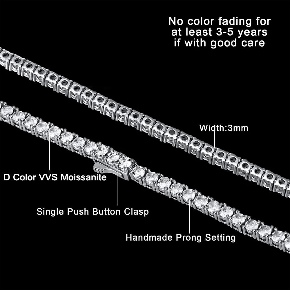 Moissanite Tennis Necklace for Women Men D Color VVS Sparking Diamond Spring Clasp Original 925 Sterling Silver Jewelry with GRA