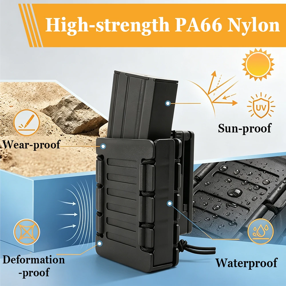 Hunting PA66 Nylon Open Top Magazine Pouch Dual MOLLE Belt Clip Adjustable Elastic Mag Holder Fit 5.56 7.62 Rifle Mag Carrier view 5