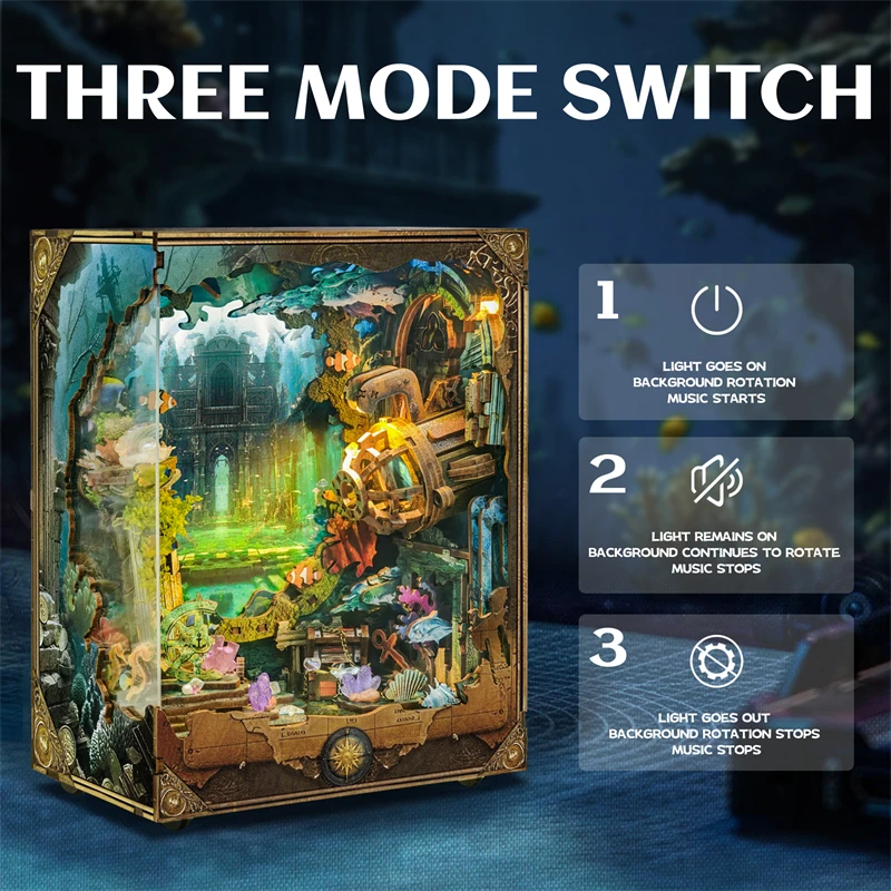 Kit d'insertion d'étagère de coin de livre en bois, bricolage, serre-livres du monde sous-marin, Kits de modèles miniatures, bibliothèque légère pour amis, cadeaux d'anniversaire