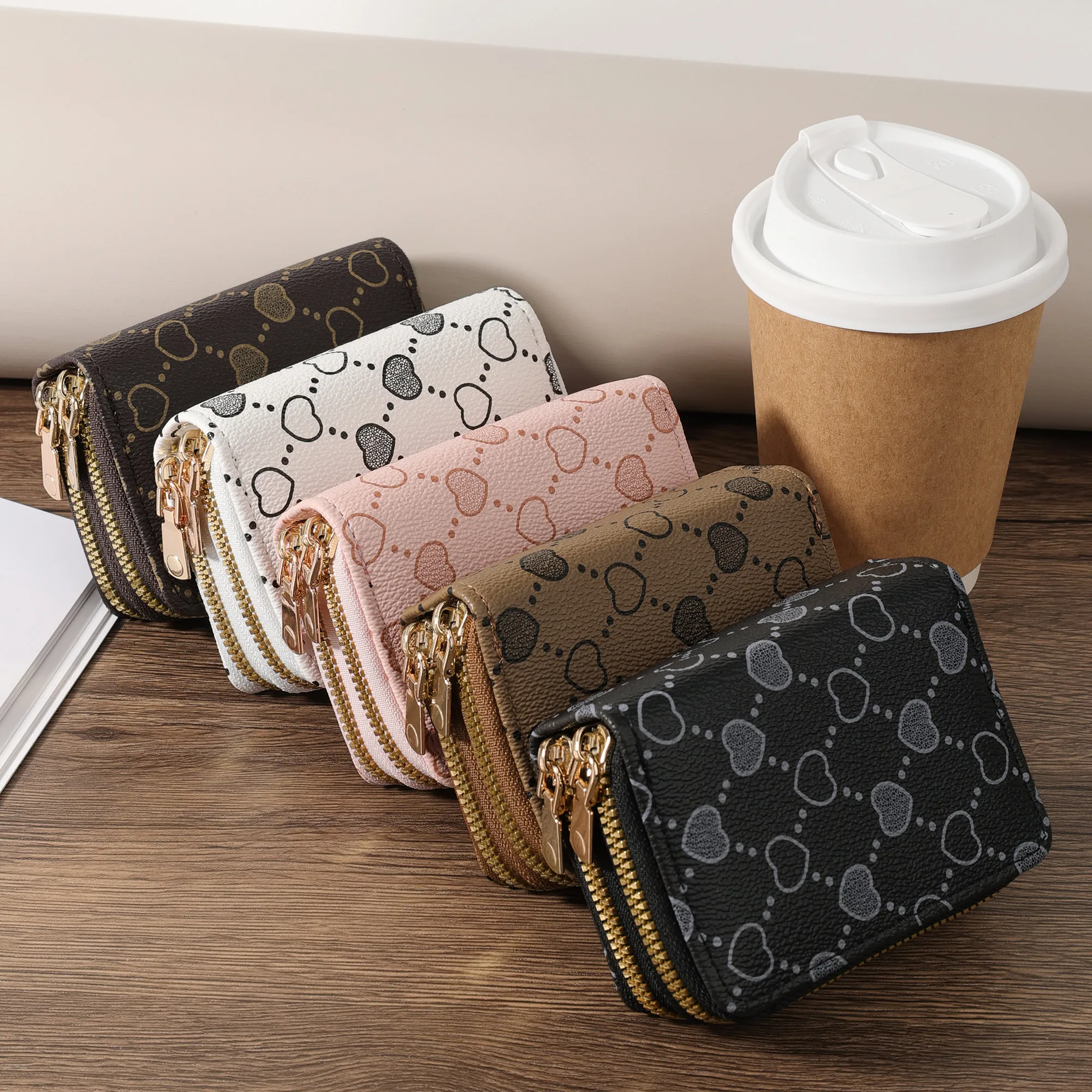 Carteira de moedas minimalista para mulheres, clipe de zíper duplo, bolsa de armazenamento de dinheiro, curta, elegante, multifuncional