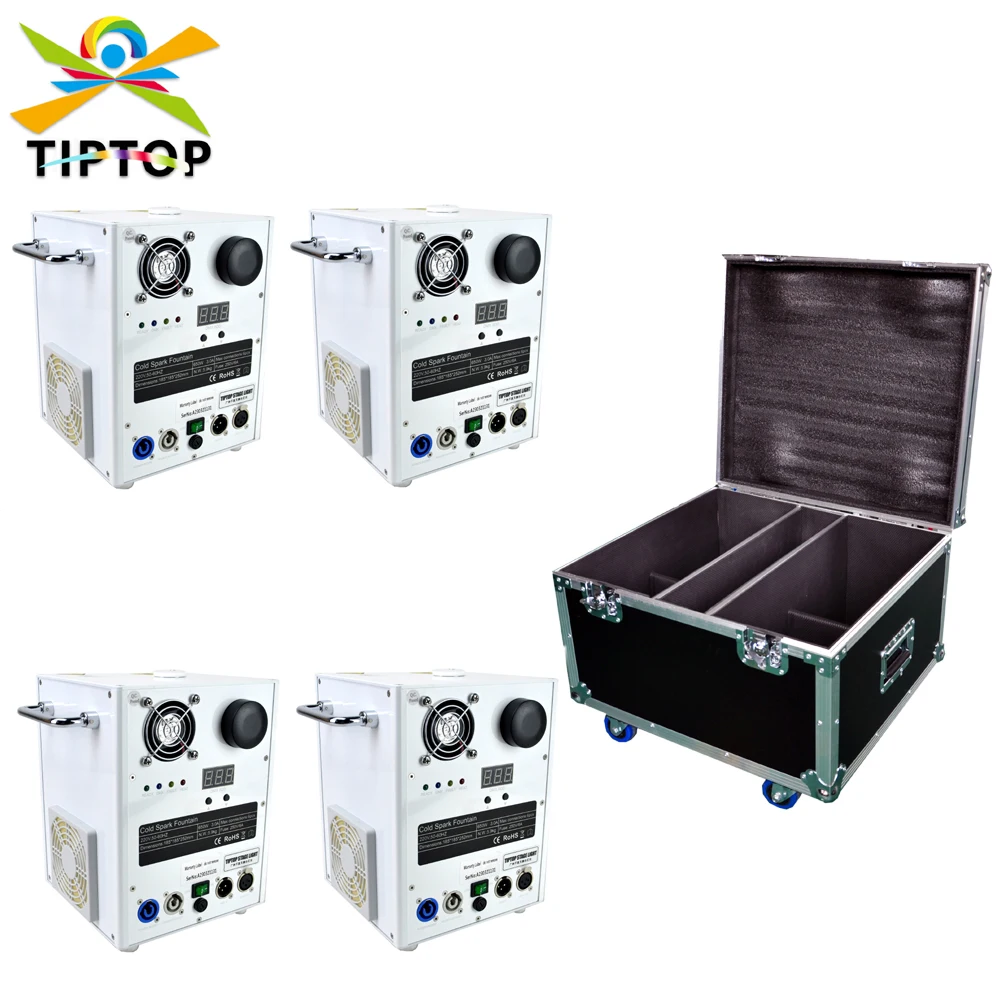 4IN1 Flightcase حزمة الأبيض الباردة الألعاب النارية الباردة شرارة نافورة آلة مسحوق الباردة شرارة تي مسحوق مركب التيتانيوم