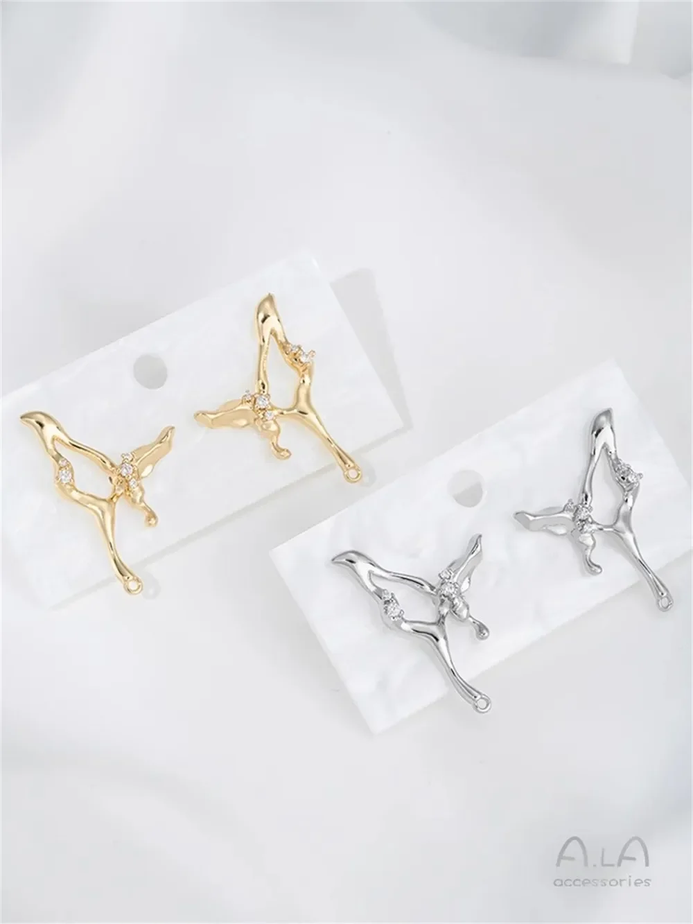 14K الذهب مطعمة الزركون غير النظامية فراشة حزام أقراط أذن منسدلة 925 الفضة إبرة DIY بها بنفسك اليدوية الأذن مجوهرات المواد E400