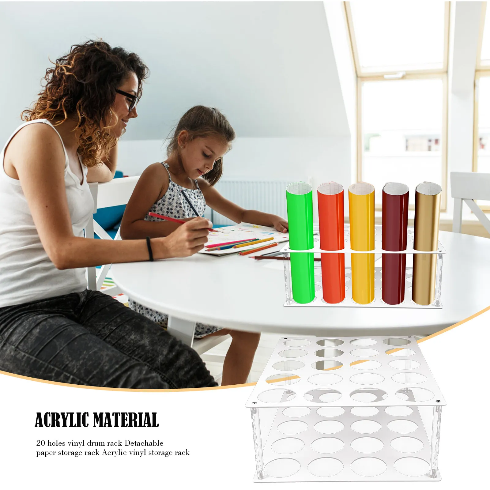 

1Set Vinyl Roll Stand Sturdy Acrylic Vinyl Storage Rack Modern Chic Design Large Hole Configuration for Efficient Roll Paper