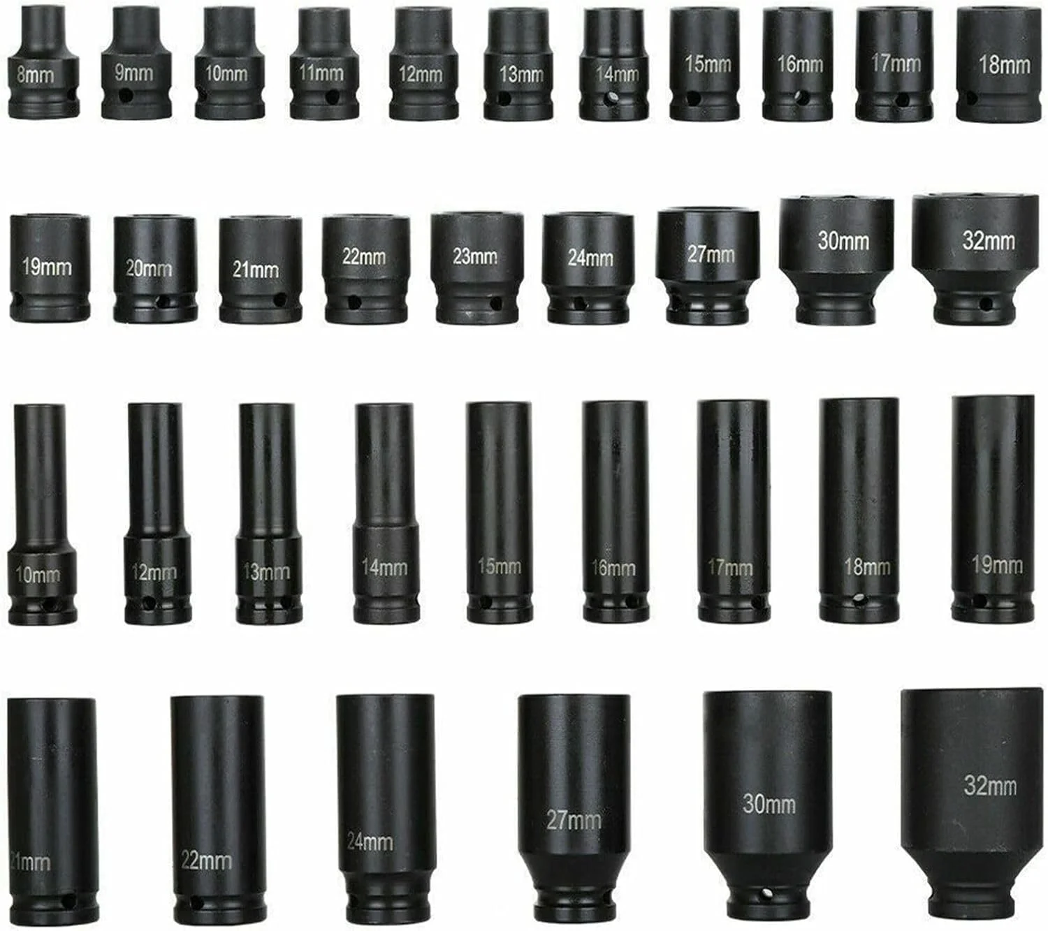 35pc 1/2 Polegada conjunto de soquete de impacto 6 pontos tamanho métrico 8-32mm, unidade profunda eixo porca conjunto de soquete de impacto, com caso portátil, vermelho