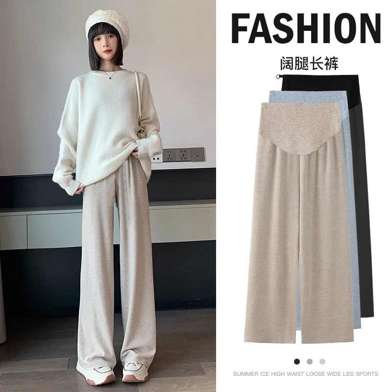 

Autumn Winter New Style Pregnant Women's Wide Leg Pants High Waist Straight Legs Maternity Belly Trousers Solid Color Boot Cut