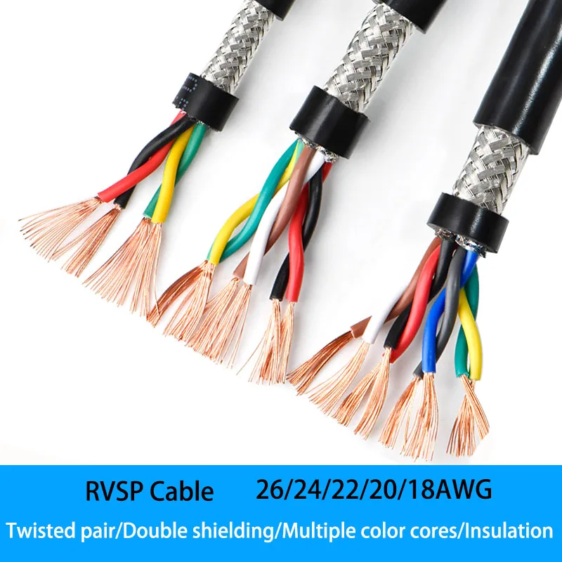 2Meter RVSP Twisted Pair Shielded Cable 26/24/22/20/18AWG 2/4/6/8 Cores RS485 Signal Control Wire Tinned Copper Wire Audio Cable