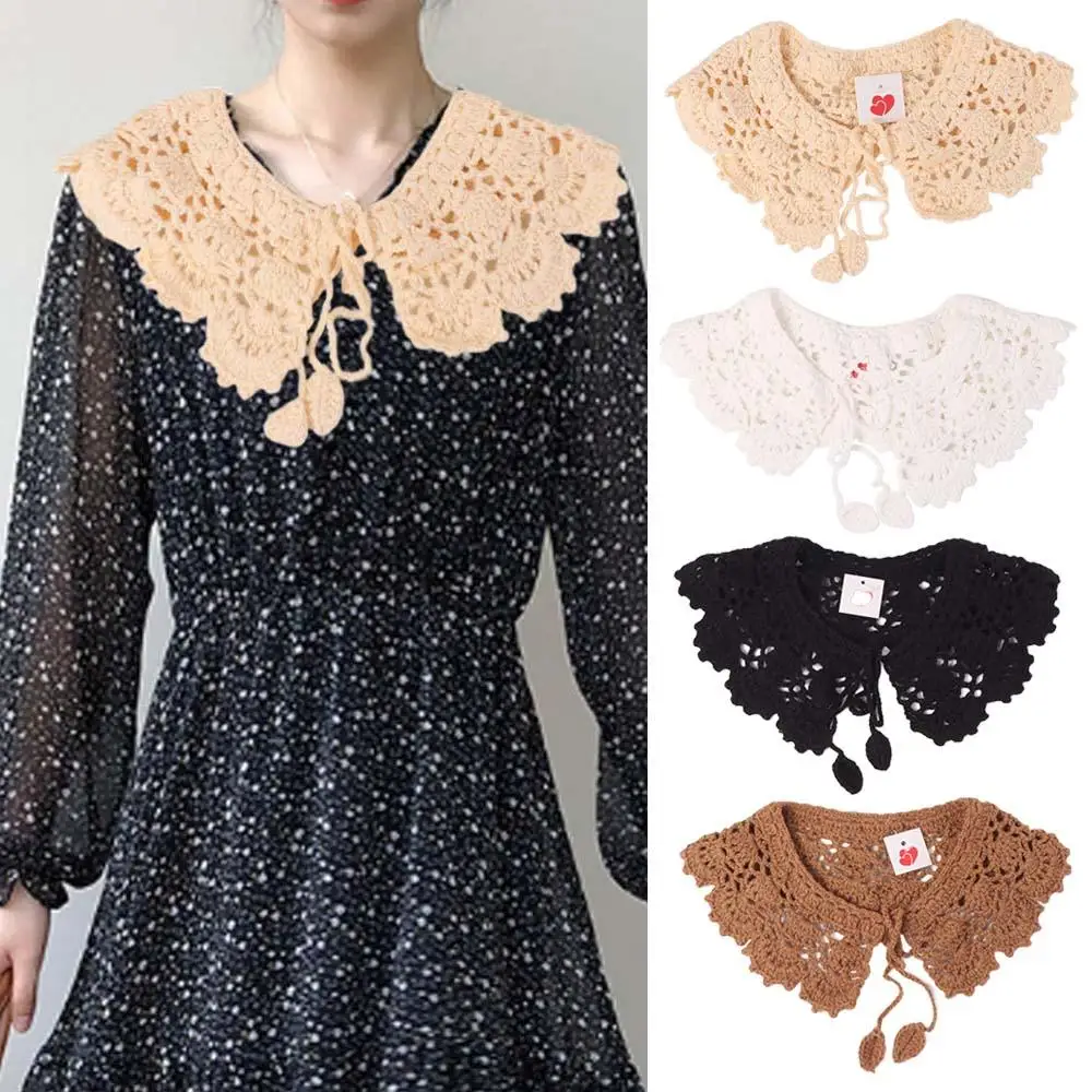 

Вязаная крючком ажурная шаль Sweet Hollow Out с отстегивающимся круглым воротником, аксессуар для одежды, украшение для шарфа