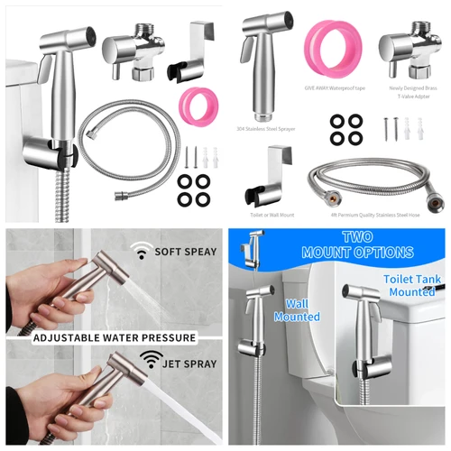 Imagen 2 del producto PISTOLA DE PULVERIZACIÓN de grifo de acero inoxidable, grifo de bidé de mano, pulverizadores de bidé de mano de acero inoxidable, rociador de agua cepillado