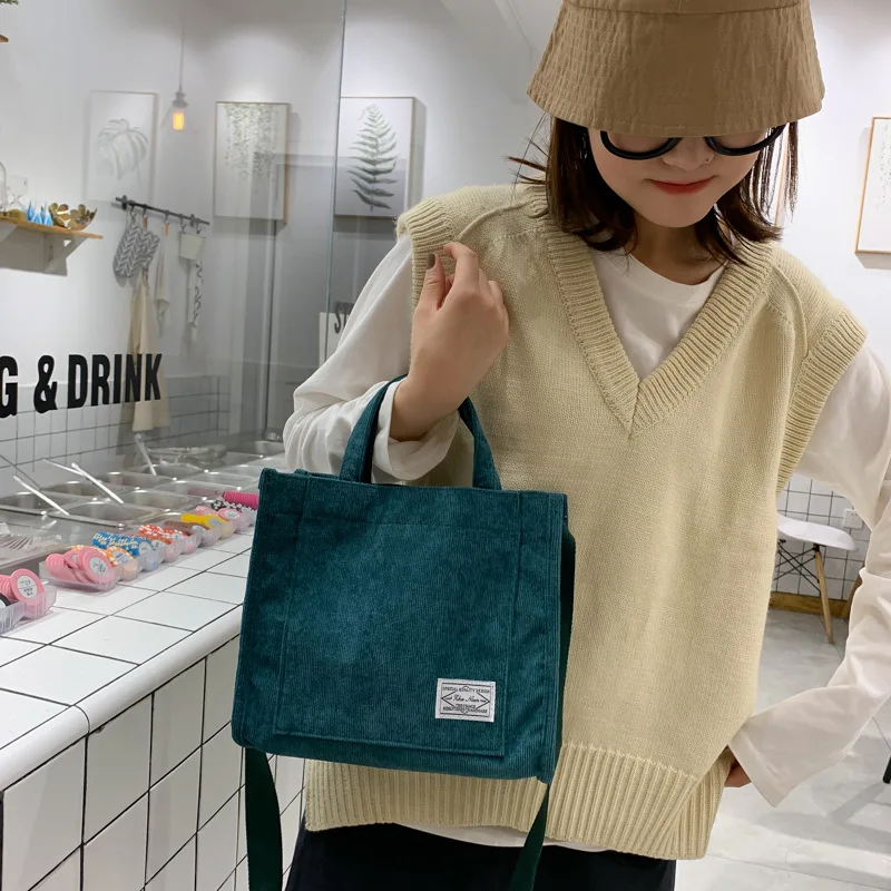 Corduroy Women Shoulder Bags Reusable Shopping Bags Female Canvas Handbag Ladies Totes Casual Purse Cloth Girl Messenger Bags