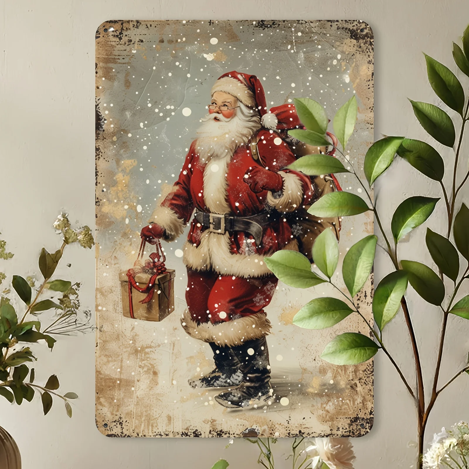 Vintage Santa Claus Metal Tin Sign for Room Decoration, Iron Wall Art, Festive Home and Bar Decor, Vintage Christmas Gift Design