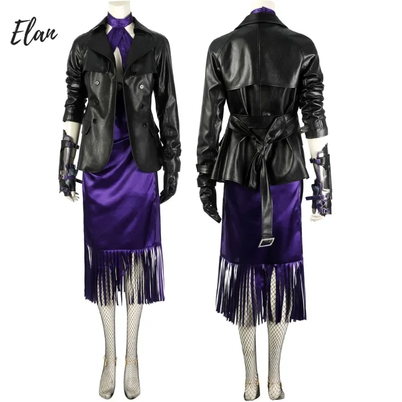 

FC6Adult Woman Nina Williams Cosplay Costume Disguise Killer Purple Dress and Black Faux Leather Coat Outfit Halloween Fant@FC8！