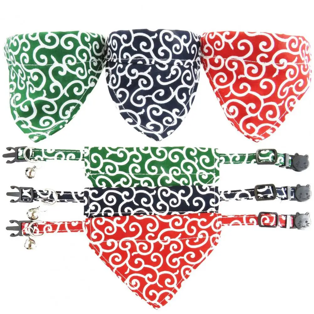 Cat Puppy Kitten Collar Bandana with Bell Adjustable Buckle Pet Saliva Towel Triangle Scarf Pet Bib for Small Dogs Neckerchief