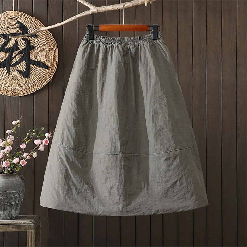 Hoge taille katoenen inzet lantaarnrok dames casual veelzijdige pluizige rok verdikte polyestervezel standaard pasvorm winterne...