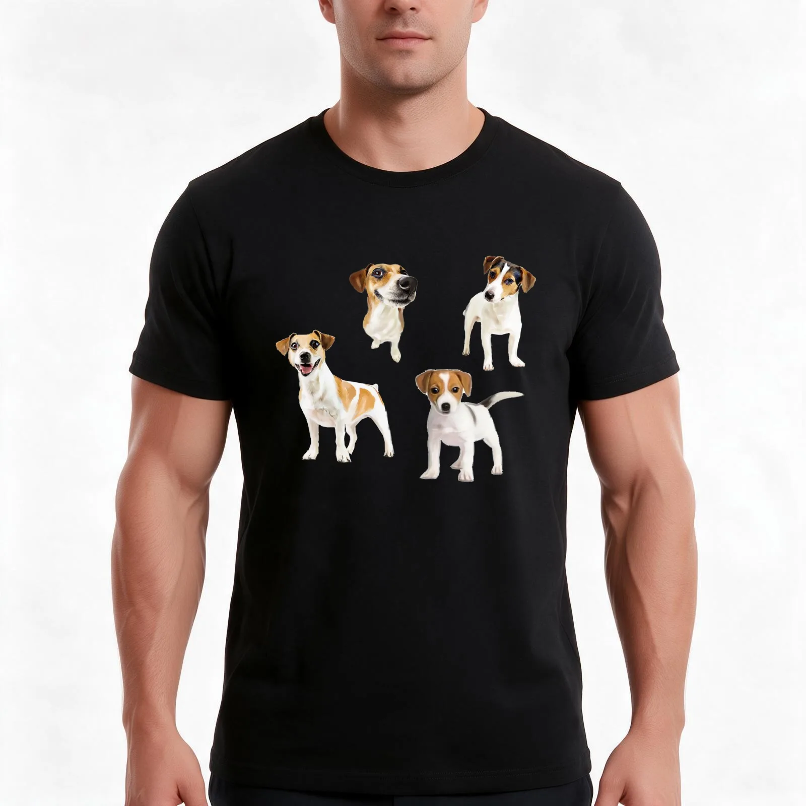 Jack Russell Terrier dogs T-Shirt, Summer Casual Cotton Tee, Oversized Streetwear Tops, Vintage Graphic Print, Unisex Men Women