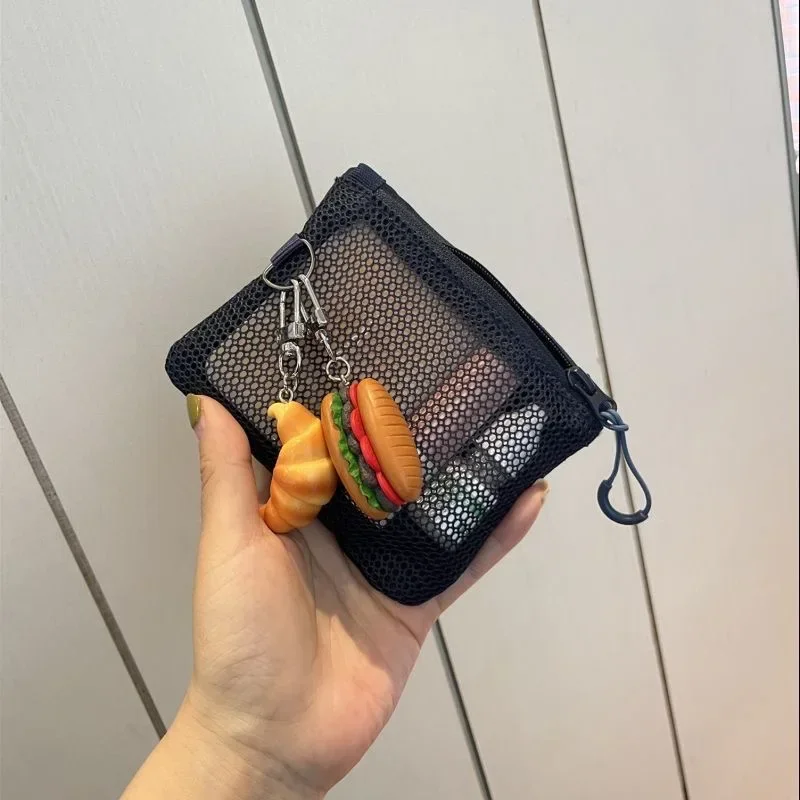 

Portable Short Wallet New Mesh Double Layer Zipper Coin Purse Square Nylon Card Holder Make Up Organizer Bag