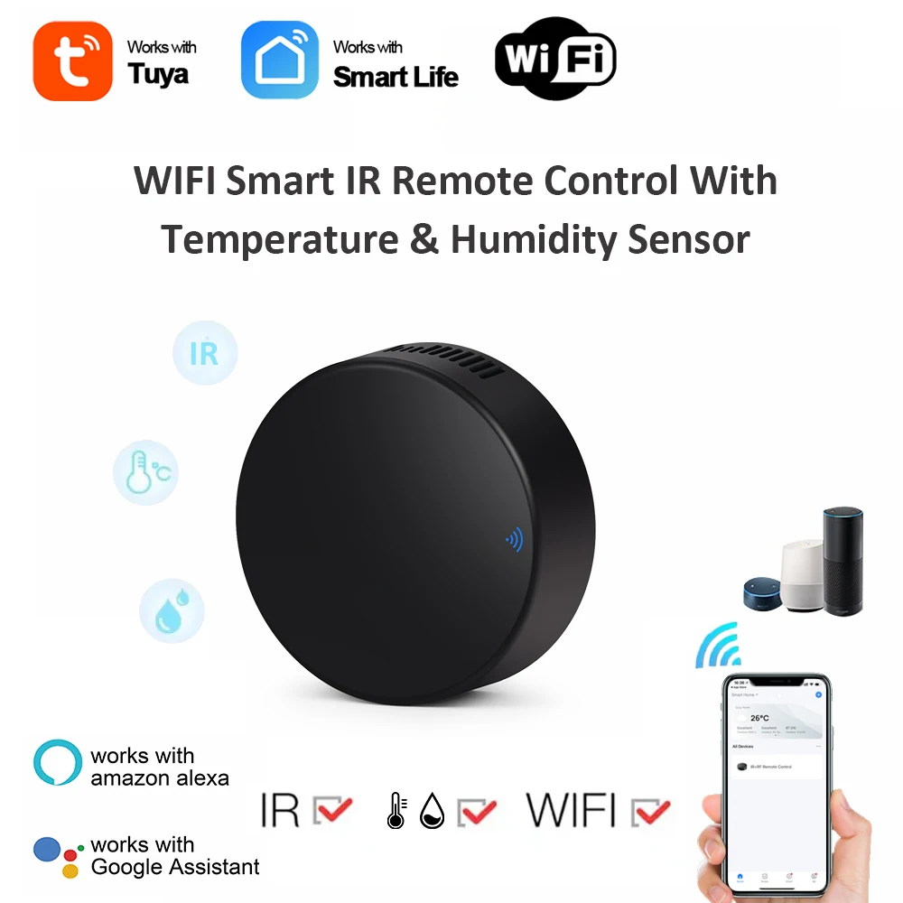 

Tuya WiFi Smart IR Remote Controller Temperature and Humidity Sensor for Air Conditioner TV AC Work with Alexa Google Home Voice