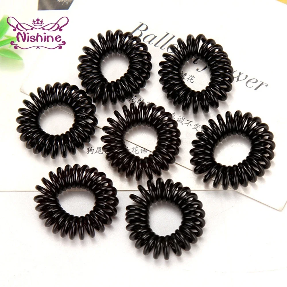 Nishine 100 adet/grup moda lastik bant şapkalar Spiral şekli elastik Hairbands düz renk plastik telefon tel çocuk aksesuar