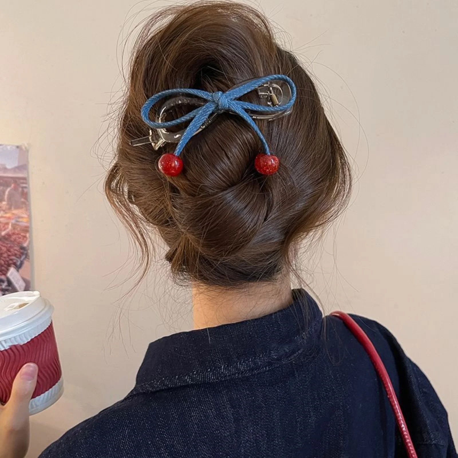 1 Stück Haarspangen mit süßer kirschblauer Schleife, süße transparente Haarklammern, modischer Haarschmuck für Frauen und Mädchen – Detail 3