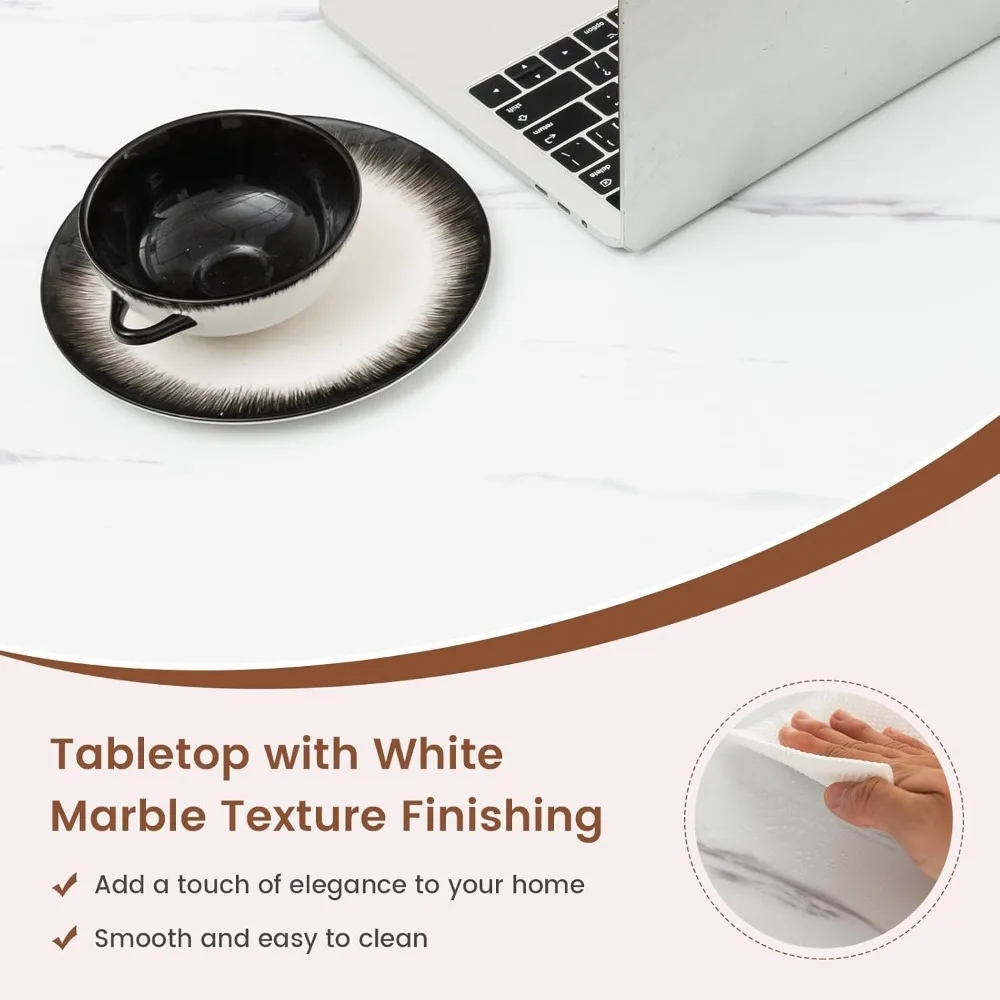 2-Tier Rectangular Coffee Table, Faux Marble Table with Open Storage Shelf, Black Finished Metal Frame, Modern Center Ta