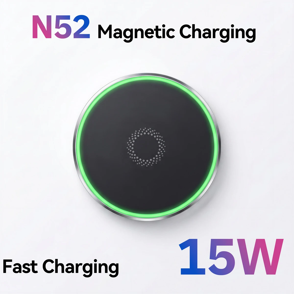 Suporte Magnético para Carro com Carregamento Sem Fio 15W, Carregamento Rápido, Ímãs Super Fortes N52, 360° °   Cabeça de Bola Ajustável, Construção e