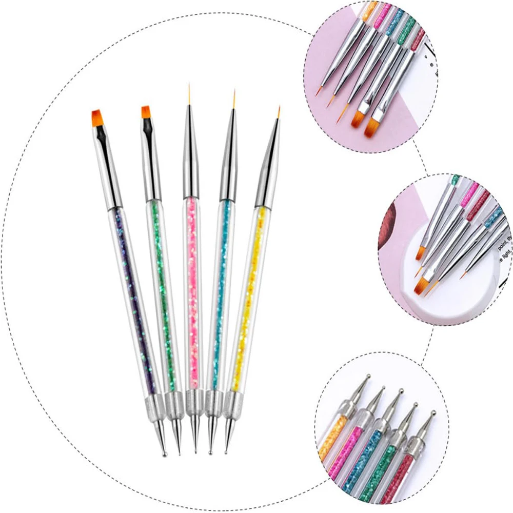 LINMANDA Pennelli per nail art 5 pezzi Pennello per fodera per unghie fine a doppia estremità Penna per punteggiare Strumenti per disegno di dettagli per smalto gel per unghie