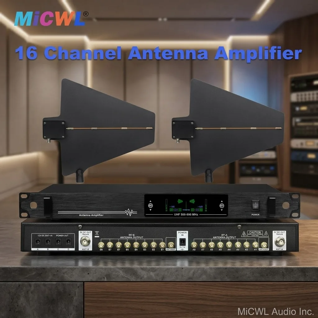 Pro 16 Channel 500-990MHz Wireless Antenna Splitter Amplifier System, Microphone Aerial Directional Splitter Collector