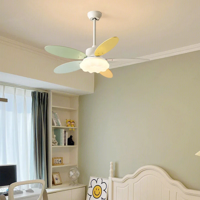 Children's Room Bedroom Full Spectrum Net Red Restaurant Ceiling Fan Light Iron Color Blade Fan Light