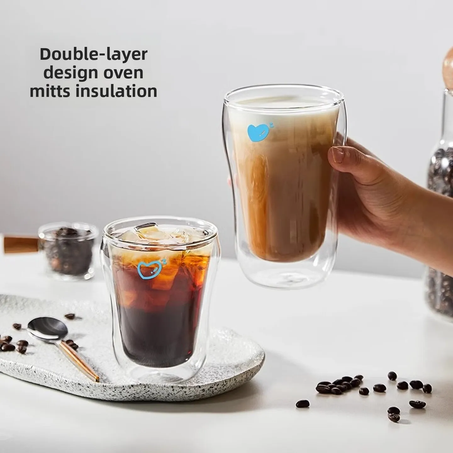 Double Wall Borosilicate Glass Cup Heat Resistant Stylish Drinking Mug for Women Coffee Juice Water Home Office Daily 유리컵