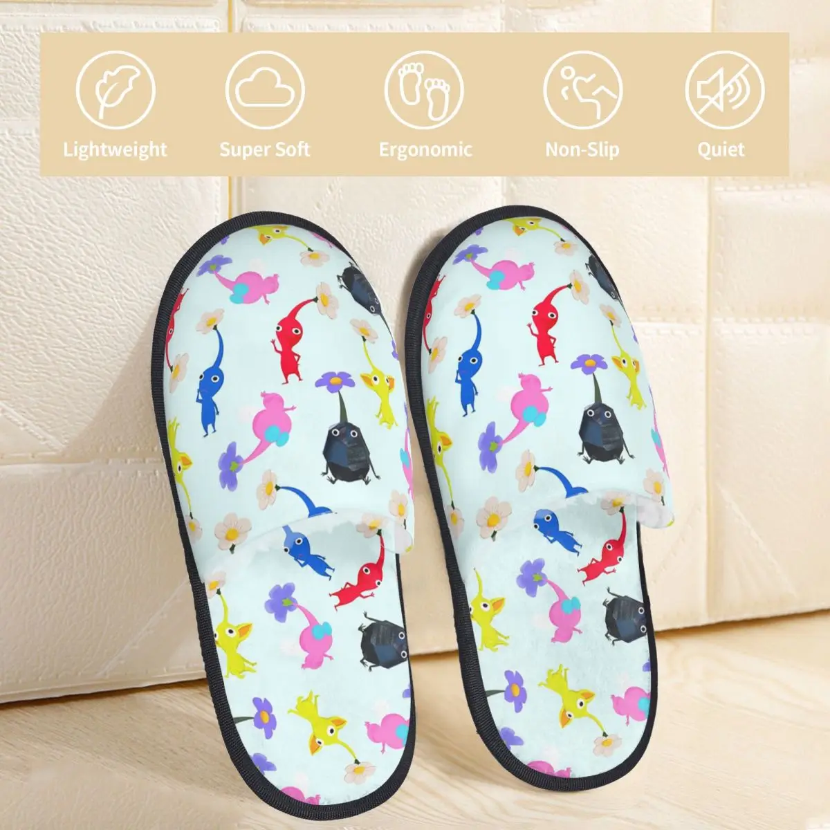 Pantoufles Pikmin personnalisées en mousse à mémoire de forme, pantoufles chaudes et douces pour femmes, chaussures confortables pour chambre à coucher