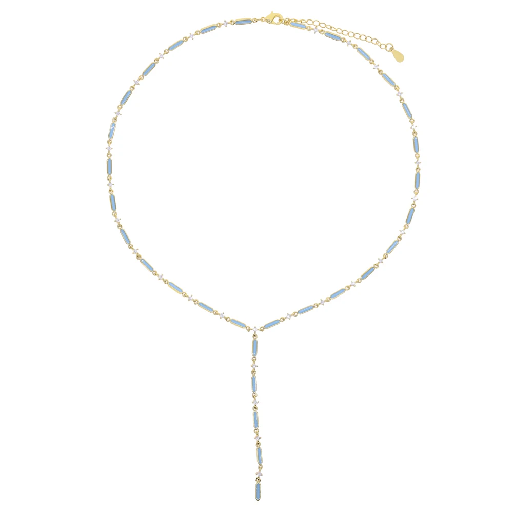 Geometric CZ Rectangle Charm Turquoises Stone Long Chain Y Shape Necklace For Women Y Shaped Lariat Pendant Choker Necklaces Cla