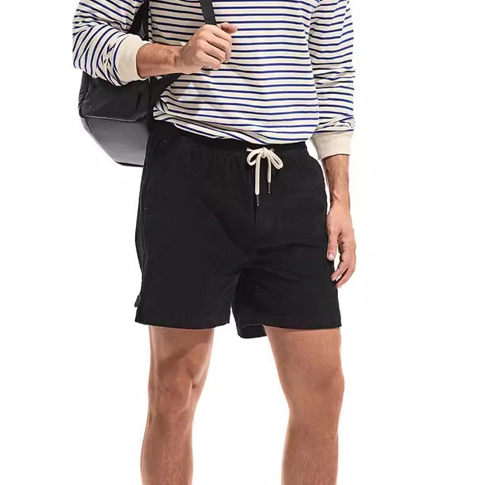 Shorts casuais de veludo algodão masculino e feminino, estilo universitário clássico, short monocromático com cordão, lavado retrô, novo verão