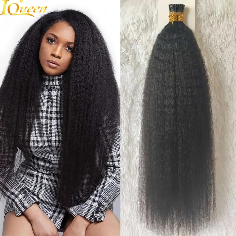 Kinky Straight I Tips Straight Human Hair Extensions Natural Black #1B Colour Brazilian Virgin Hair 50 Strands 50G/Pack 26 Inch