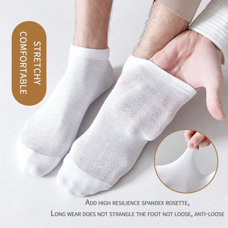 MiiOW 6Pairs Men‘s Cotton Socks Set Antibacterial Ankle Sock Summer Breathable Mesh Short Sock Business Casual Dress Boat Sock