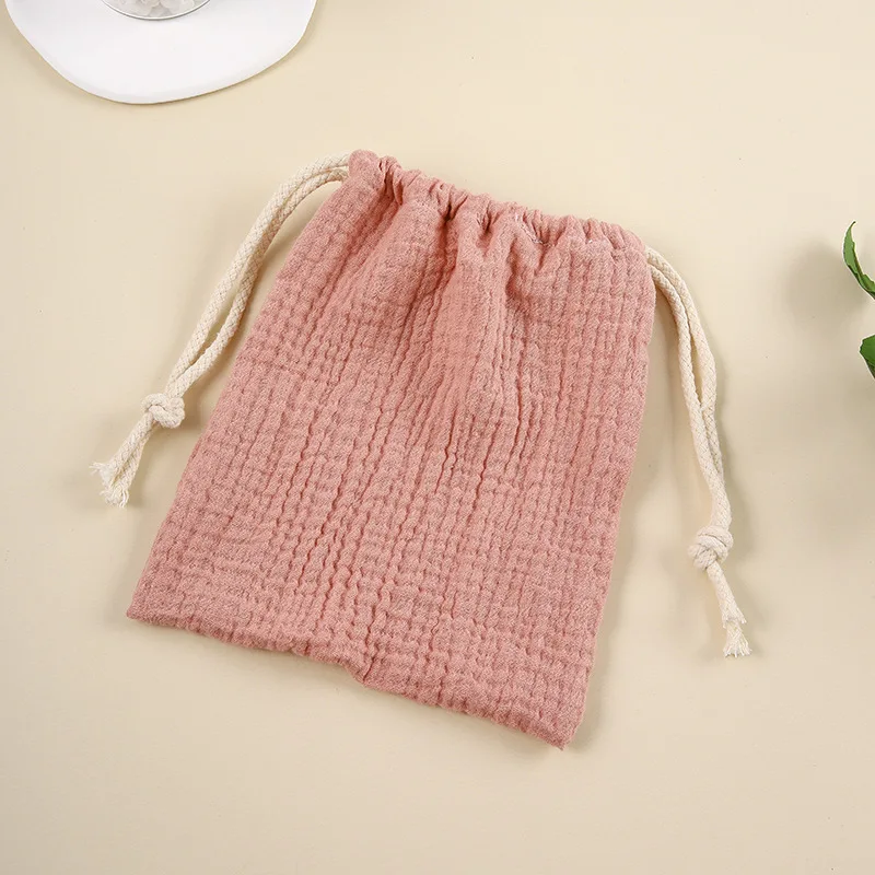 INS double-layer rope drawstring storage bag pure cotton crepe printed cloth Muslin baby comfort towel storage bag hanging bag