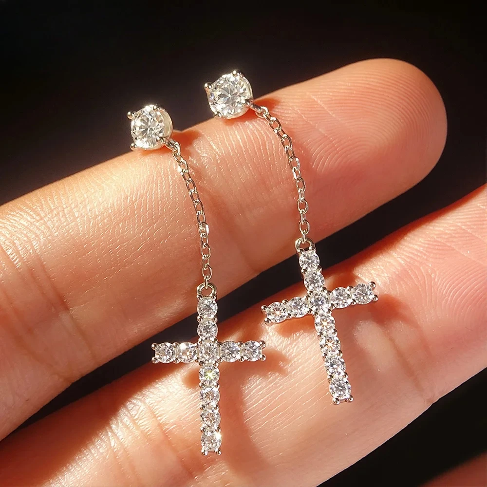 

Серьги-подвески с крестом из муассанита 2-4 мм с сертификатами, 100% серебро 925 пробы, для женщин и мужчин, изысканные ювелирные украшения, подарок