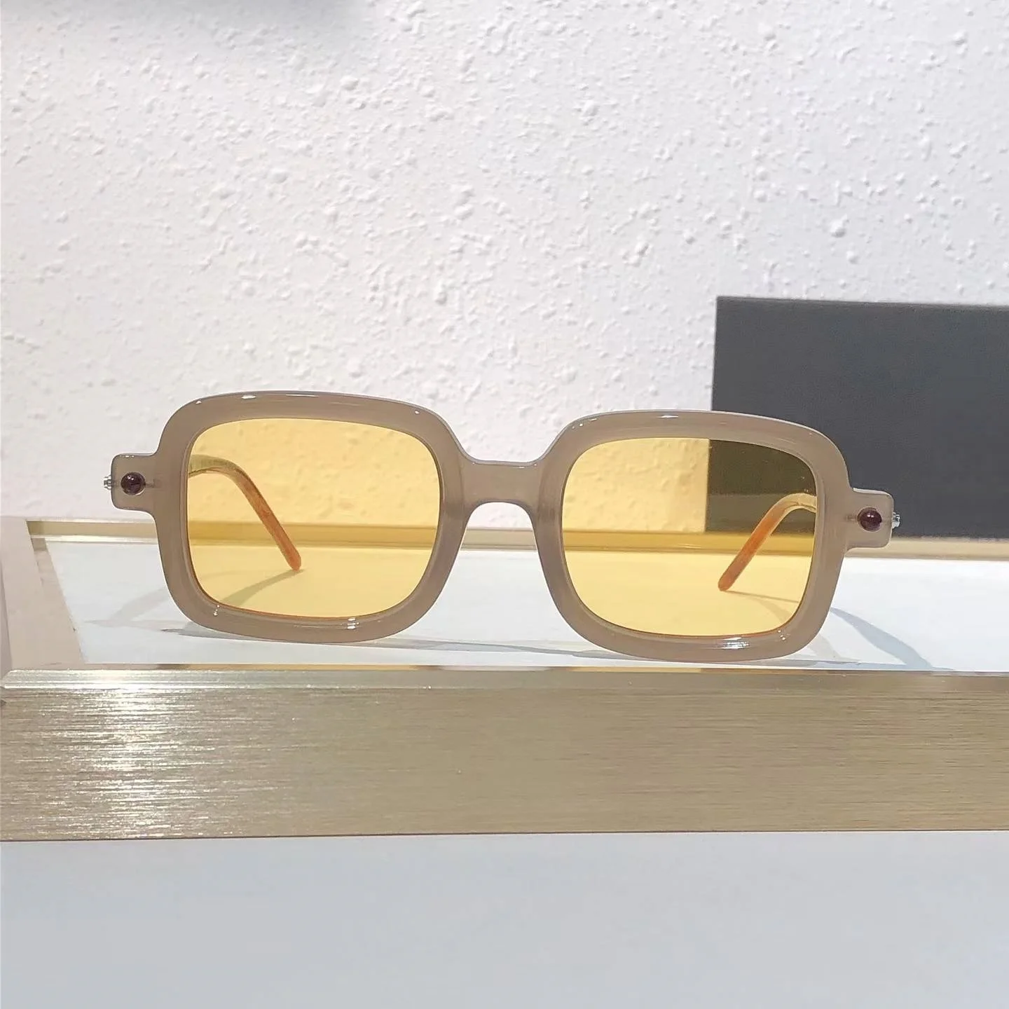 Designer Style Trend Fashion Sunglasses Premium Acetate Rectangle Frame Circular Temple UV400 High Quality Unisex Outdoor Shades