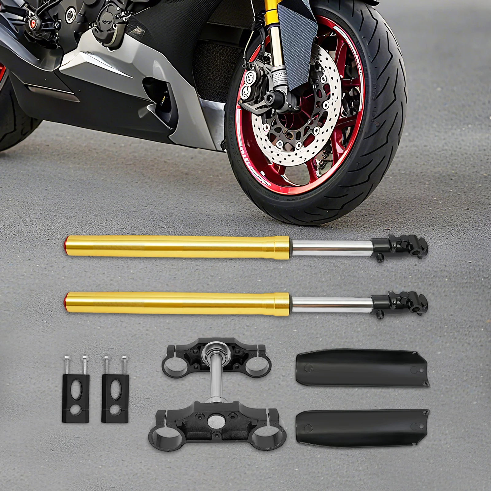 

29in Triple Clamp Forks with Shock Absorber, Powerful Aluminum Alloy Suspension Kit Compatible W/ Most 110cc & 125cc Dirt Bikes