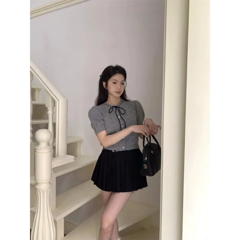 

Women's Outfit Knit Puff Sleeve Top Cardigan