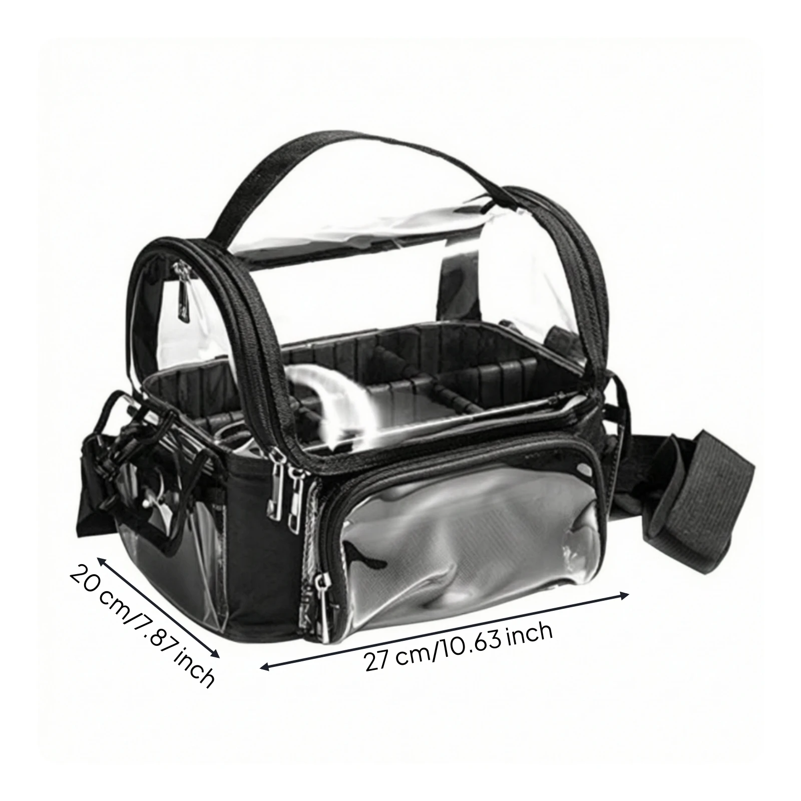 Makeup Bag with Adjustable Dividers Portable Clear Makeup Bag with Strap Travel-Friendly for Journeyers, Washroom Countertop