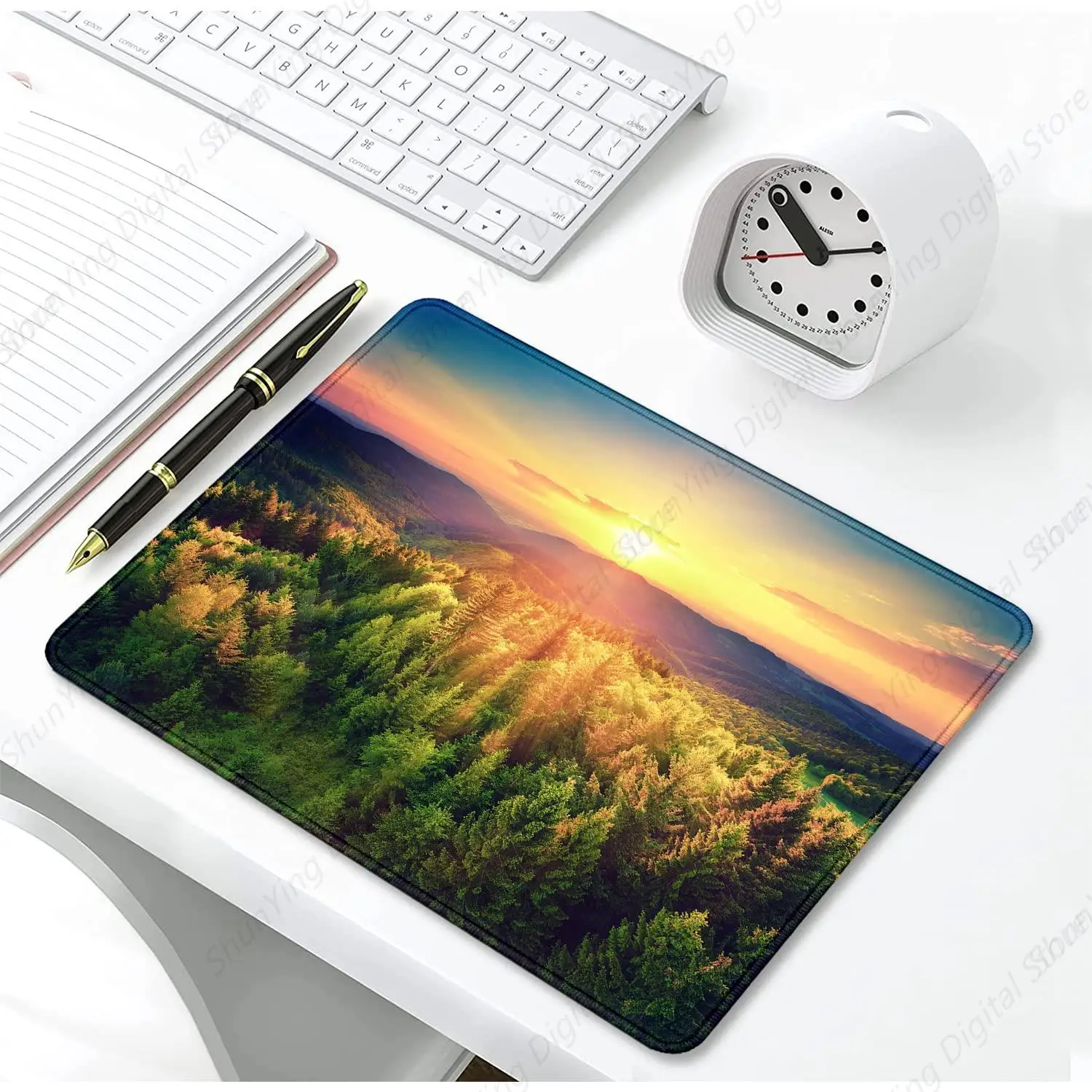 Forest Sunrise Pattern Anti Slip Rubber Gaming Mouse Pad Suitable For Laptop Computer And Office Mouse Pad Gifts 25*30cm