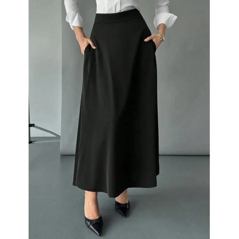 

High Waist Pure Color Casual Women's Skirt M 44292 New Cross-Border Design with k kets Vintage Sle Ciwalk Suitable