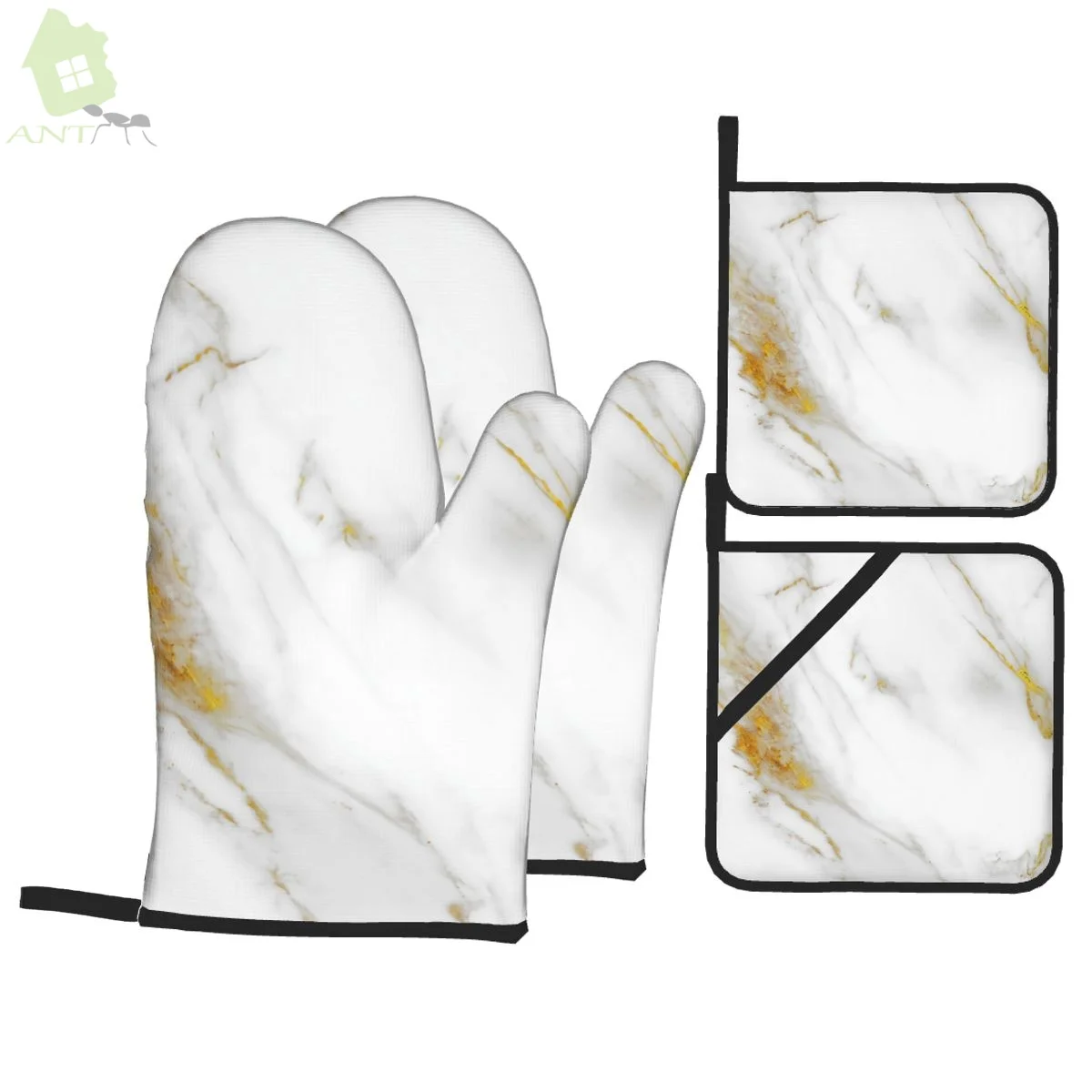 

Gold Marble Oven Mitts and Pot Holders Sets of 4 High Heat Resistant Oven Mitts with Oven Gloves and Hot Pads