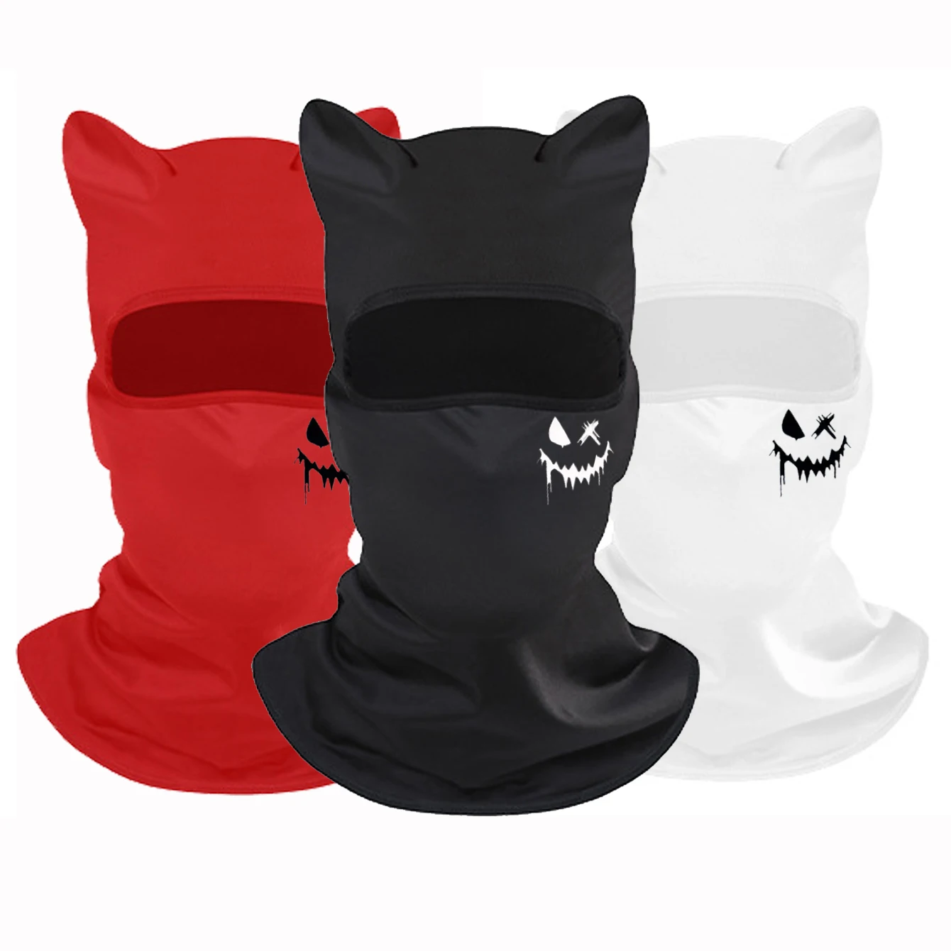 Máscara de esqui com estampa de careta de orelha - 3 unidades / 2 unidades / 1 unidade Máscara facial balaclava - capuz à prova de vento - adequado para o Halloween